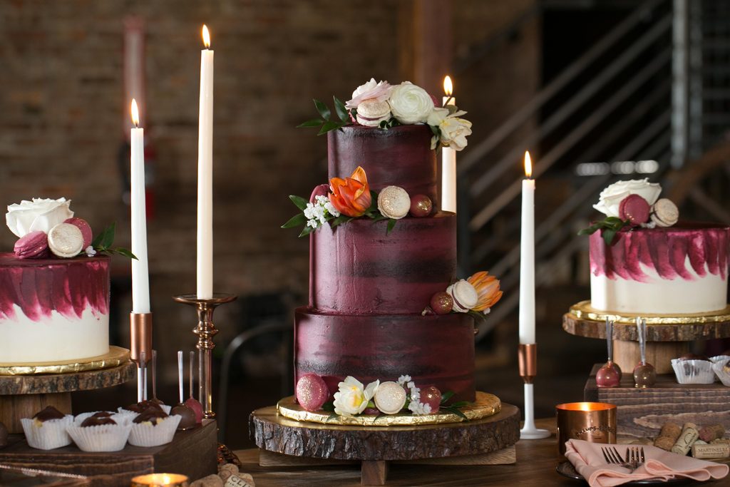 Decorated chocolate cake with cream frosting